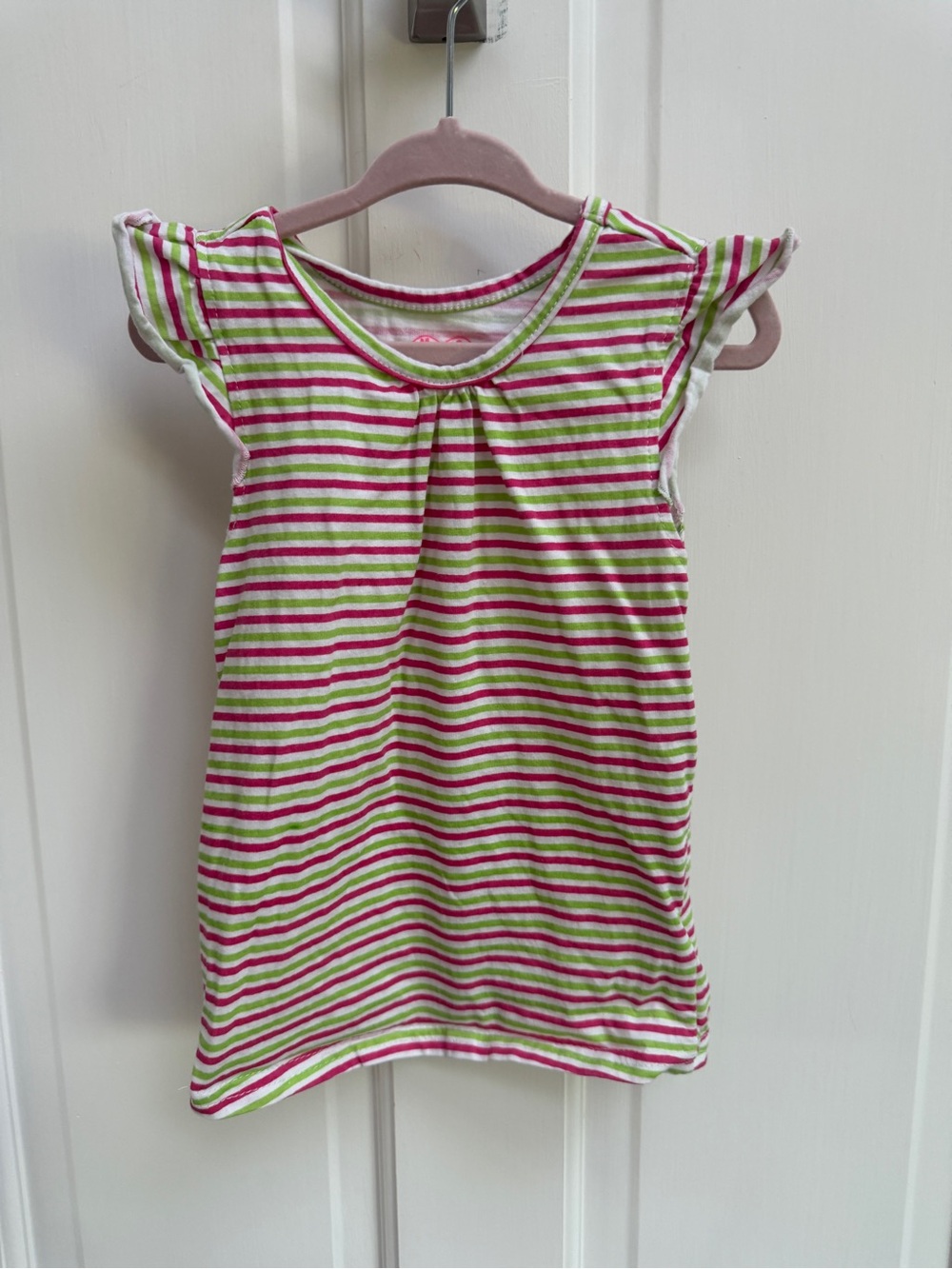 Young Hearts Girls 5 Striped Pink & Green Short Sleeve Top Shirt Blouse